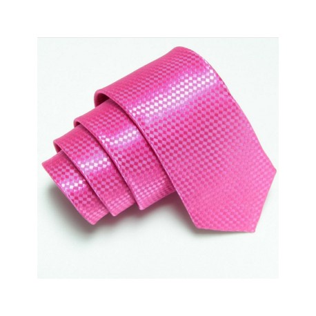 Růžová úzká slim kravata se vzorem šachovnice