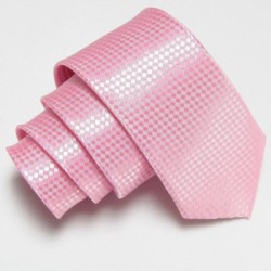Svetlo ružová úzka slim kravata so vzorom šachovnice