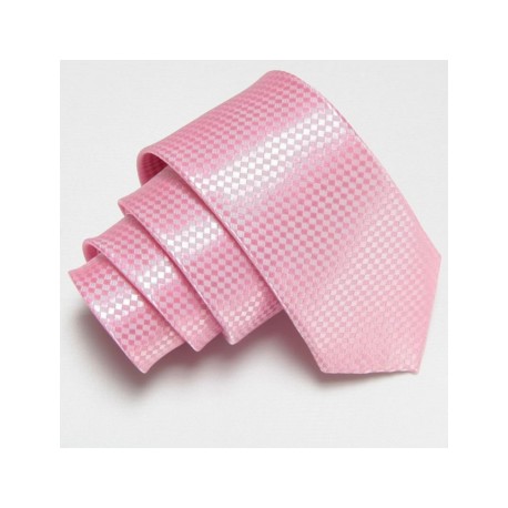 Světle růžová úzká slim kravata se vzorem šachovnice
