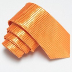Oranžová úzká slim kravata se vzorem šachovnice