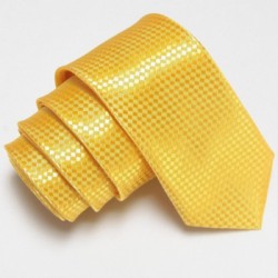 Žlutá úzká slim kravata se vzorem šachovnice
