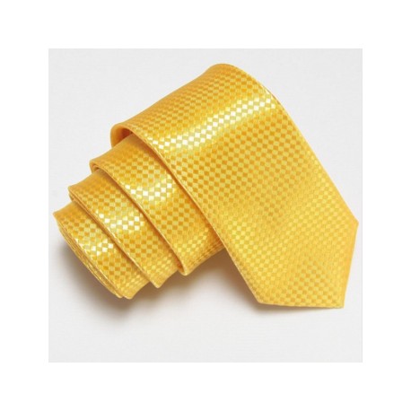 Žlutá úzká slim kravata se vzorem šachovnice