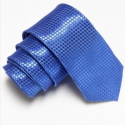 Modrá úzka slim kravata so vzorom šachovnice
