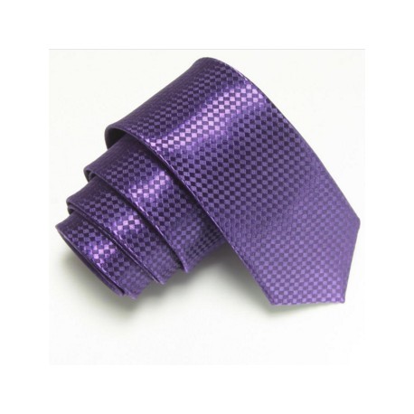 Tmavě fialová úzká slim kravata se vzorem šachovnice