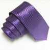 Tmavo fialová úzka slim kravata so vzorom šachovnice