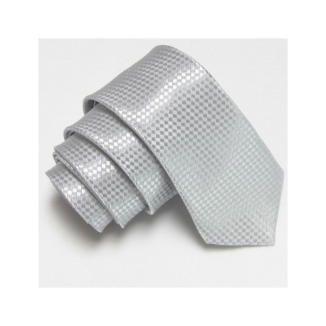 Stříbrná úzká slim kravata se vzorem šachovnice