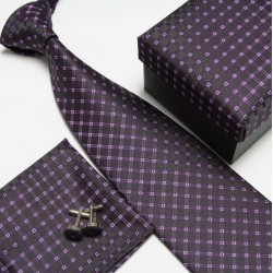 Darčekové balenia čierna kravata, vreckovka a manžetové gombíky