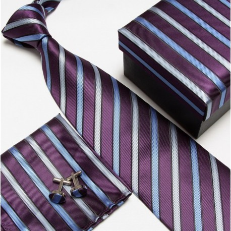 Darčekové balenia fialová kravata, vreckovka a manžetové gombíky