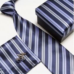 Darčekové balenia modrá kravata, vreckovka a manžetové gombíky