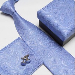 Dárkové sety modrá kravata, kapesníček a manžetové knoflíčky