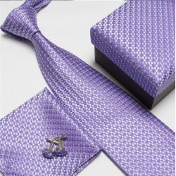 Darčekové sety fialová kravata, vreckovka a manžetové gombíky