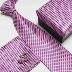 Darčekový box ružová kravata, vreckovka a manžetové gombíky