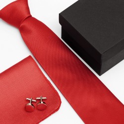 Dárková sada červená kravata, kapesníček a manžetové knoflíčky SNT0002