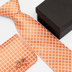 Dárková sada oranžová kravata, kapesníček a manžetové knoflíčky