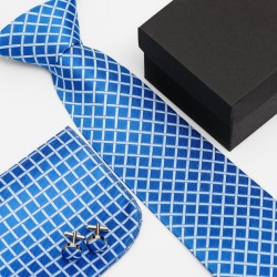 Dárková sada modrá kravata, kapesníček a manžetové knoflíčky SNT0022