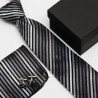 Darčeková sada černá kravata, vreckovka a manžetové gombíky