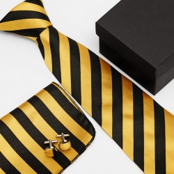 Darčeková sada žltá kravata, vreckovka a manžetové gombíky