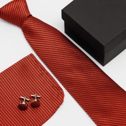 Dárková sada červená kravata, kapesníček a manžetové knoflíčky SNT0093