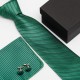 Dárková sada zelená kravata, kapesníček a manžetové knoflíčky SNT0097