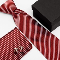 Dárková sada červená kravata, kapesníček a manžetové knoflíčky SNT0122