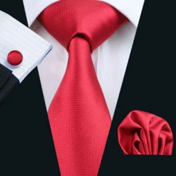 Dárková balení červená kravata, kapesníček a manžetové knoflíčky