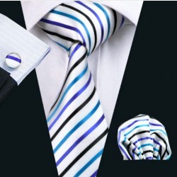 Darčeková sada biela kravata, vreckovka a manžetové gombíky