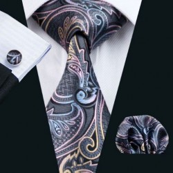 Darčeková sada čierná kravata, vreckovka a manžetové gombíky