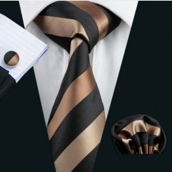 Dárkové balení hnědá kravata, kapesníček a manžetové knoflíčky