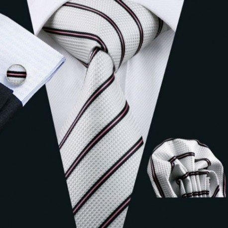 Dárkové balení bílá kravata, kapesníček a manžetové knoflíčky