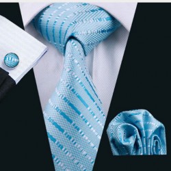 Dárková sada modrá kravata, kapesníček a manžetové knoflíčky