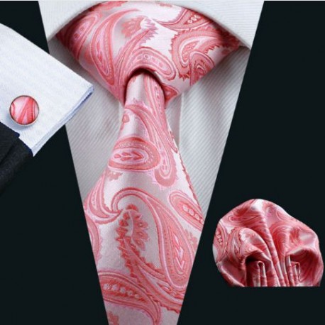 Dárkové balení růžová kravata, kapesníček a manžetové knoflíčky