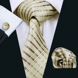 Dárková sada béžová kravata, kapesníček a manžetové knoflíčky