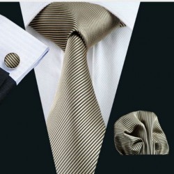 Darčeková sada hnedá kravata, vreckovka a manžetové gombíky