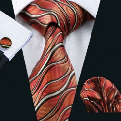 Darčeková sada oranžová kravata, vreckovka a manžetové gombíky