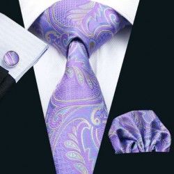 Darčeková sada fialová kravata, vreckovka a manžetové gombíky