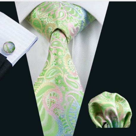 Dárkové balení zelená kravata, kapesníček a manžetové knoflíčky