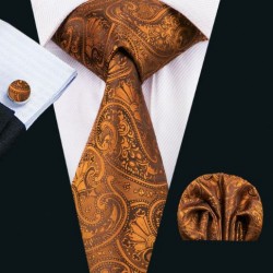 Darčeková sada oranžová kravata, vreckovka a manžetové gombíky