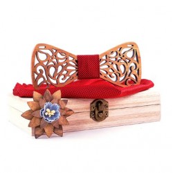 Dřevěný motýlek s broží, kapesníčkem a manžetovými knoflíčky