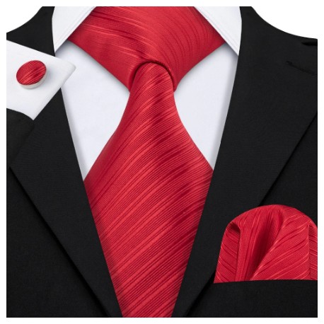 Dárková sada červená kravata, kapesníček a manžetové knoflíčky