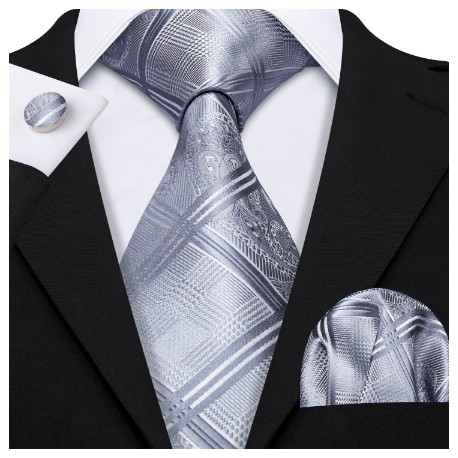 Dárková sada šedá kravata, kapesníček a manžetové knoflíčky