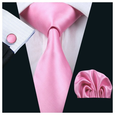 Dárková sada růžová kravata, kapesníček a manžetové knoflíčky